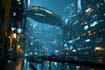 design a cyberpunk futuristic city and background
