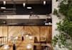 model 3d restaurant interior design, cozy coffee shop render, beam ceiling idea