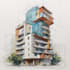 sketch architecture building with watercolor rendering