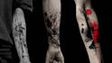do black and white geometric custom tattoo, monoline logo