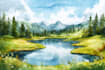 paint a watercolor and gouache landscape illustration