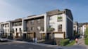 model modern residential complex, townhouse development, urban community render