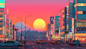 create retro japanese city pop 80s illustration