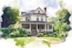 draw house illustration in watercolor