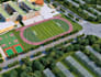 do site masterplan for contemporary school campus, outdoor playground rendering
