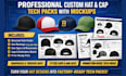 create custom hat and cap tech pack with mockup for snapback, trucker and fitted