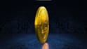 design 3d crypto token coin, gold silver metallic render, bitcoin design