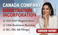 do canada company incorporation in ontario, bc, alberta and register gst hst