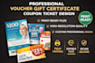 design professional rack card, voucher, gift certificate, coupon ticket