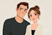 illustrate a romantic couple cartoon portrait