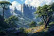create a fantasy landscape, background illustration