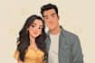 draw a romantic digital couple illustration
