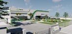 construct 3d site plan,industrial warehouse render,exterior parking space layout