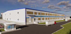 3d cgi site plan,industrial complex exterior,warehouse space layout,walkthrough