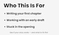 review your first chapter and give clear, honest feedback to improve your