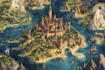 unique hand drawn map vector illustration, fantasy map