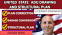 usa adu drawing,structural permit,garage conversion,plan correction,usa stamp