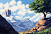create pixel art background, landscape, illustration