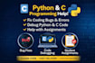 write c and python programs and fix coding bugs