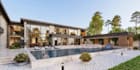 design modern villa elevation house plan,stone facade render,wood panel cladding