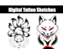 do retro kitsune nine tailed fox logo design