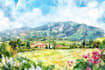 illustrate a watercolor landscape illustration