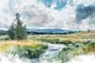 illustrate a watercolor landscape illustration