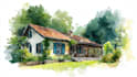 draw house illustration watercolor style