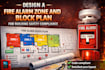 design a fire alarm zone and block plan for building safety compliance