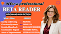 beta read your fiction or non fiction book with honest feedback