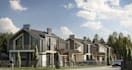 develop modern suburban area, residential complex design, 3d townhouse rendering