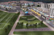 3d aerial view rendering, night smart city design, remodel mixed use development