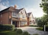 design 3d detached house,front elevation facade render,red brick masonry,rooftop