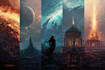 draw a cinematic sci fi book cover illustration