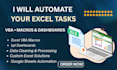 do excel vba, macro, formulas dashboards and spreadsheets automation ,data entry