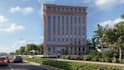 3d multi storey residential building, aerial view render, urban landscape design