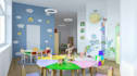 render3d kids school,learning facilities,kindergarten classroom,daycare interior