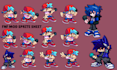 do fnaf animated character sprites, pixel sprites animation, fnf mod, game art