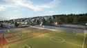 develop 3d commercial building,packing lot,urban environment,glass facade render