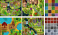 do topdown pixel art, tileset game environment, indie game props, pixel tilemap
