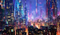 create detailed cyberpunk city background