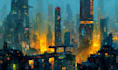 draw a generate cyberpunk city concept art