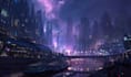 create cinematic cyberpunk city illustrations