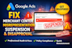 do google ads merchant center misrepresentation suspension and dissaproval
