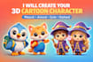 do 3d cartoon character, model cute 3d character modeling, animal and mascot