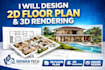 create 2d floor plan autocad drawing blueprint and 3d architectural design