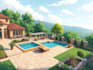 design landscape, terrace, backyard, pool, and patio