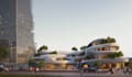 3d mixed use landmark, commercial complex, office tower mockup,skyscraper render