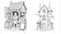 draw a detailed fantasy architecture ink illustration