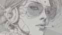do a cyberpunk high detailed line art art